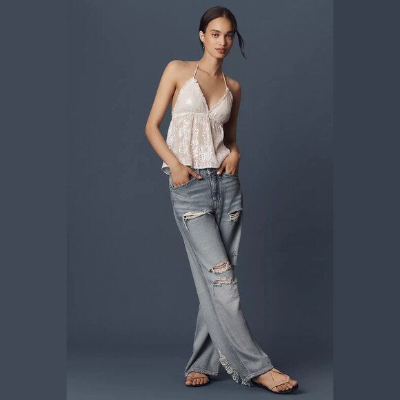 NEW Mare Mare - Sizes L, XL Women's V-Neck Halter Shiny Sequin Tank Top - Ivory - Picture 4 of 7